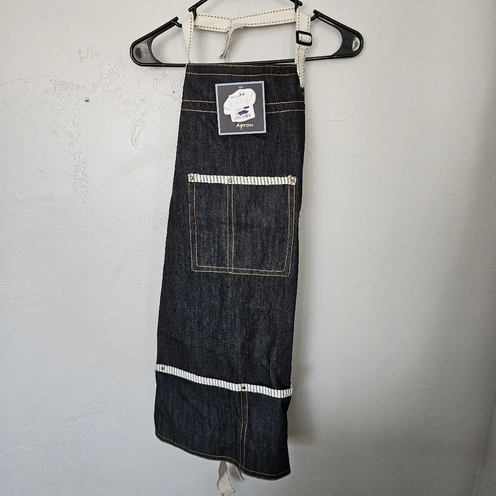 Haute Foodie NWT Dark Wash Denim Apron with White Straps Baker Cooking Gift Idea